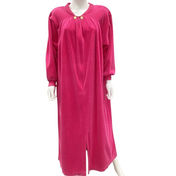 Christian Dior VTG Loungewear O/S Velvet Half-Zip w/ Dior Buttons in Hot Pink - Picture 1 of 5